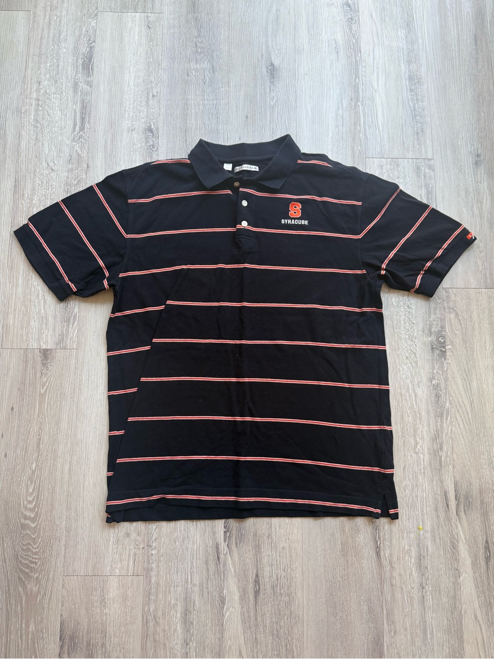 Cutter and Buck Syracuse Striped Polo Shirt in Navy blue with Orange and white